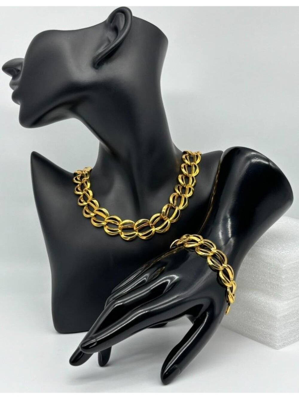 Vintage Napier Necklace and Bracelet Set Chunky Gold-Tone Links 1980s and Signed